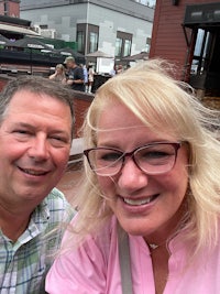 a man and a woman posing for a picture